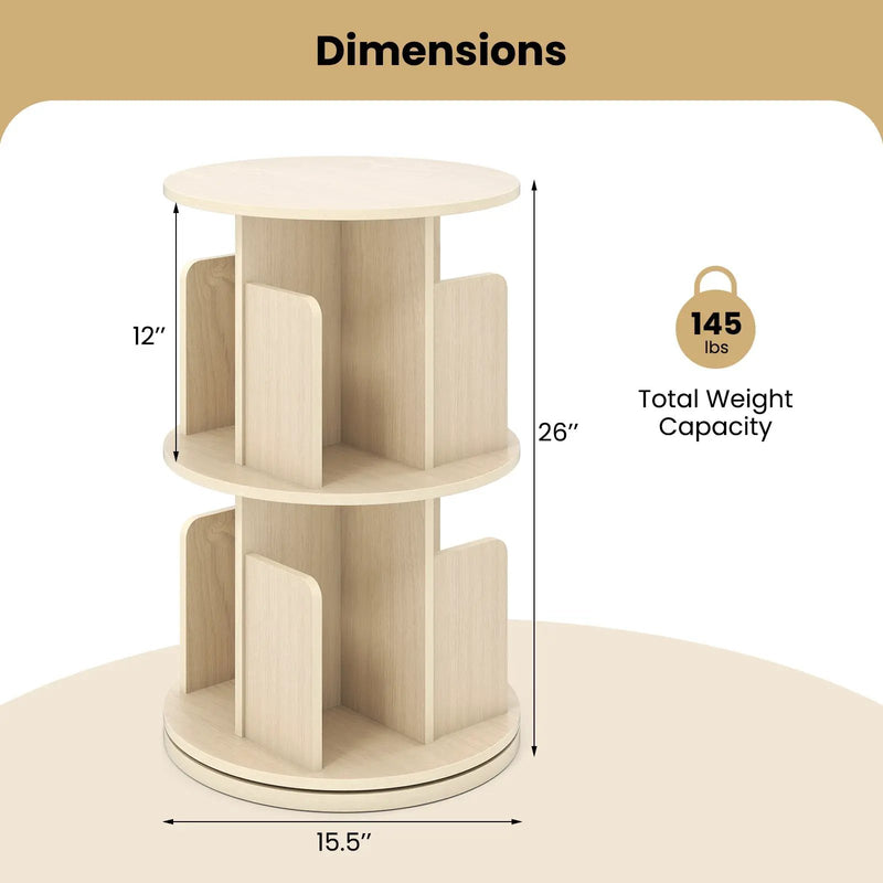 2-Tier Rotating Bookshelf with Dividers and Anti-falling Baffles by DirectDeals