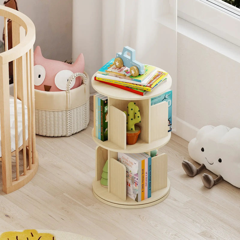 2-Tier Rotating Bookshelf with Dividers and Anti-falling Baffles by DirectDeals