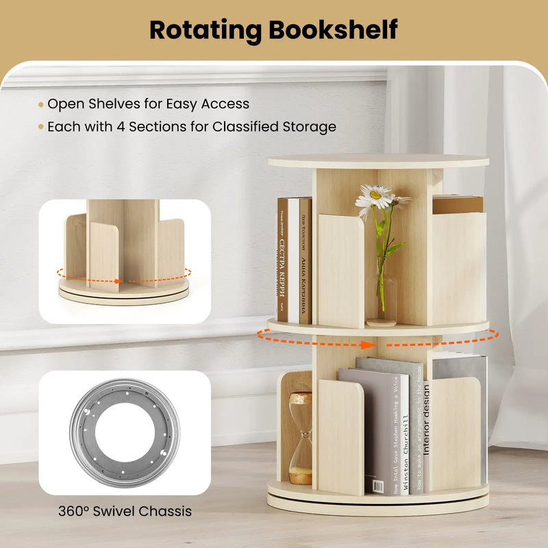 2-Tier Rotating Bookshelf with Dividers and Anti-falling Baffles by DirectDeals
