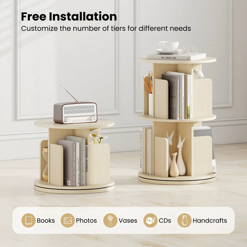2-Tier Rotating Bookshelf with Dividers and Anti-falling Baffles by DirectDeals