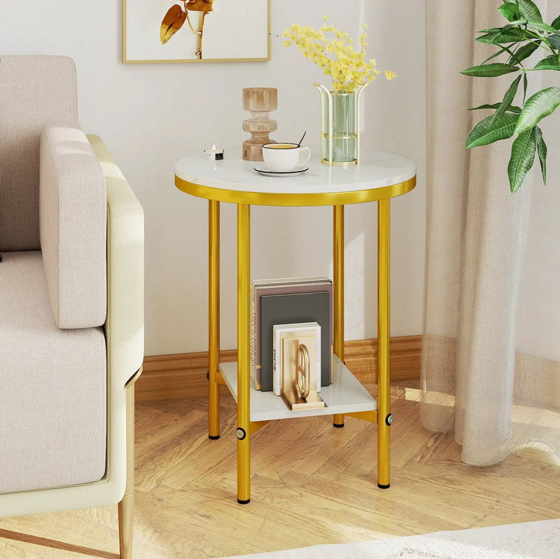 2-Tier Round Coffee Table with Storage Shelf by DirectDeals