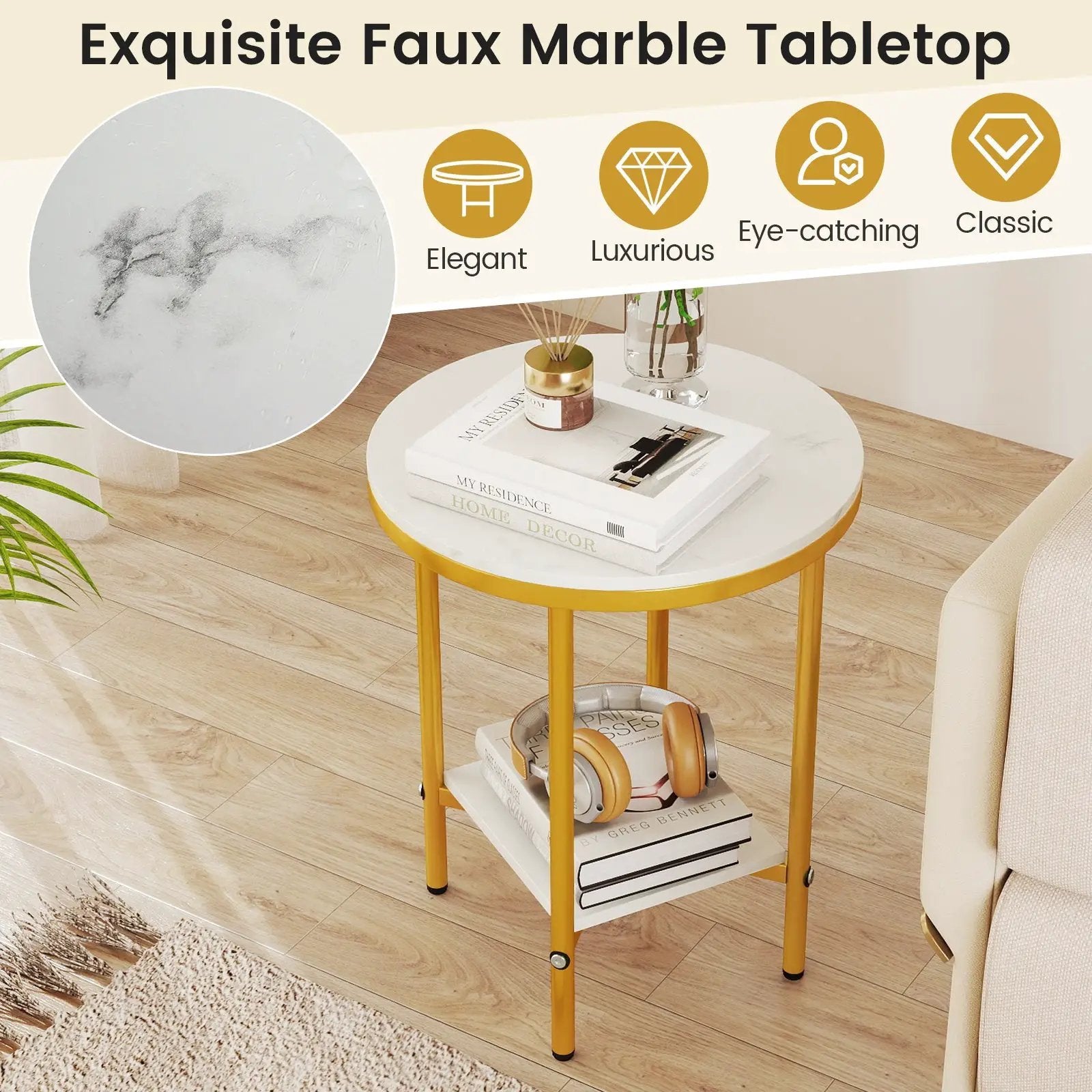 2-Tier Round Coffee Table with Storage Shelf by DirectDeals