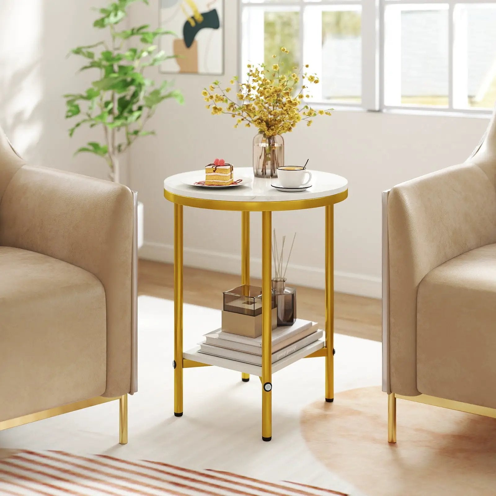 2-Tier Round Coffee Table with Storage Shelf by DirectDeals