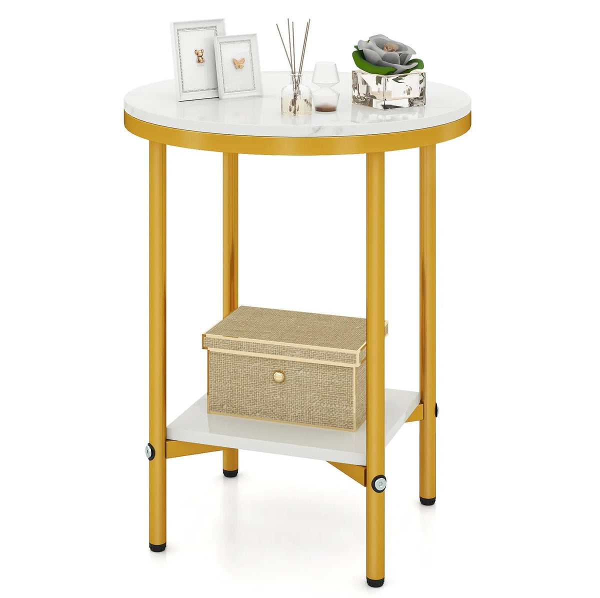 2-Tier Round Coffee Table with Storage Shelf by DirectDeals