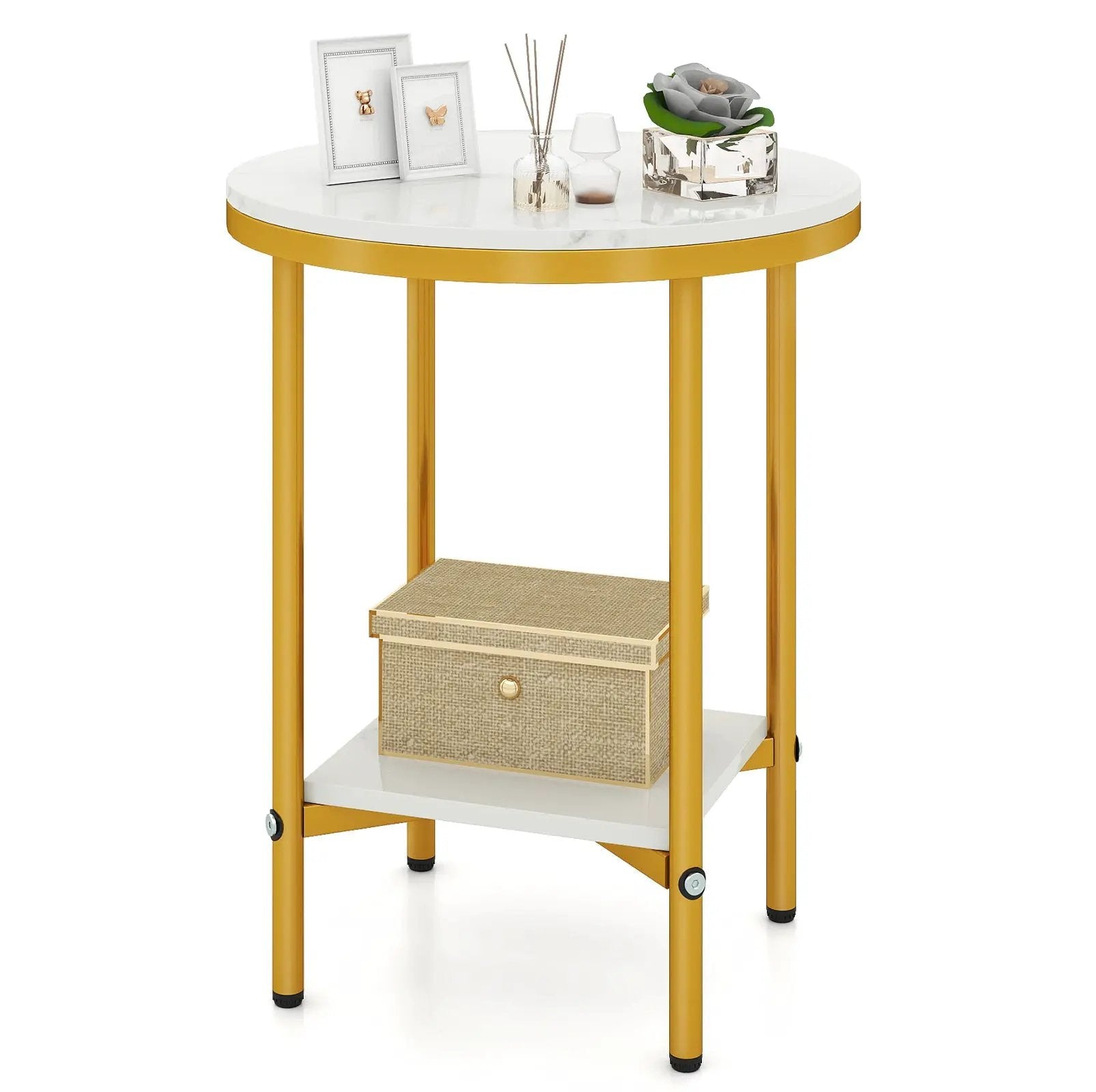 2-Tier Round Coffee Table with Storage Shelf by DirectDeals