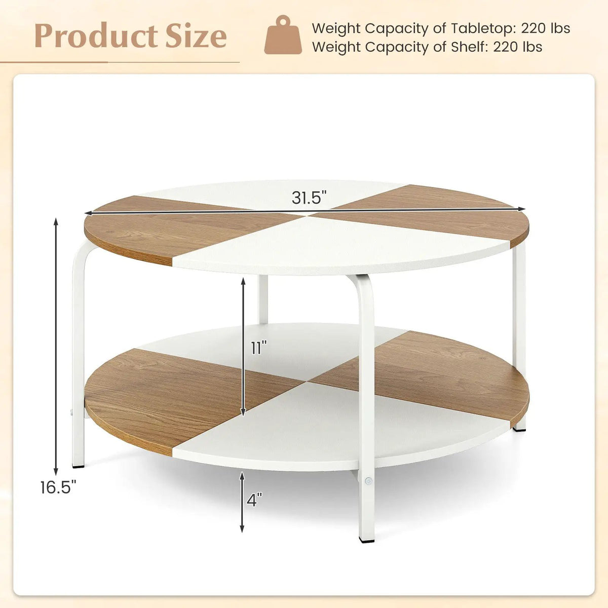 2-Tier Round Coffee Table Metal Frame with Storage Shelf by DirectDeals