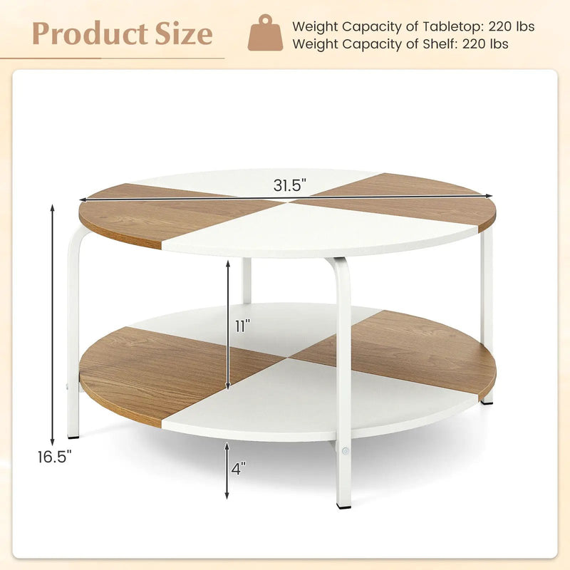 2-Tier Round Coffee Table Metal Frame with Storage Shelf by DirectDeals