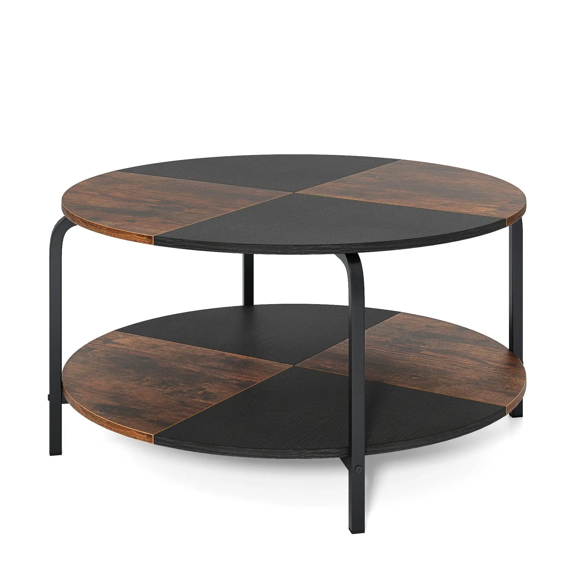 2-Tier Round Coffee Table Metal Frame with Storage Shelf by DirectDeals