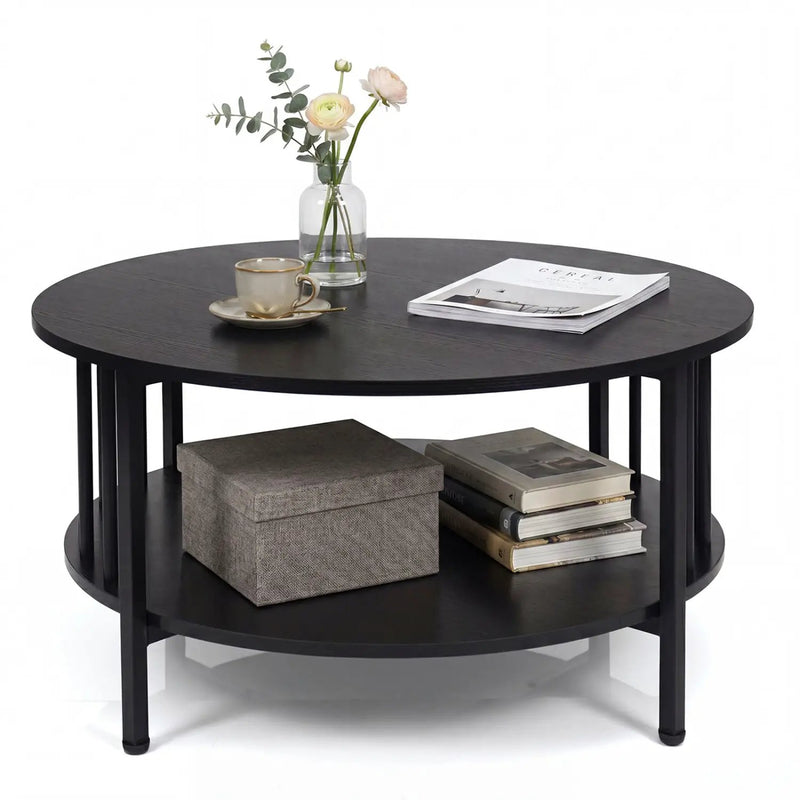 Round Coffee Table with Storage Shelf and Metal Frame by DirectDeals
