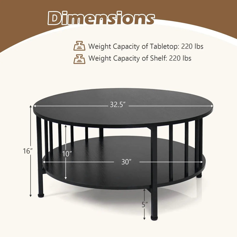 Round Coffee Table with Storage Shelf and Metal Frame by DirectDeals