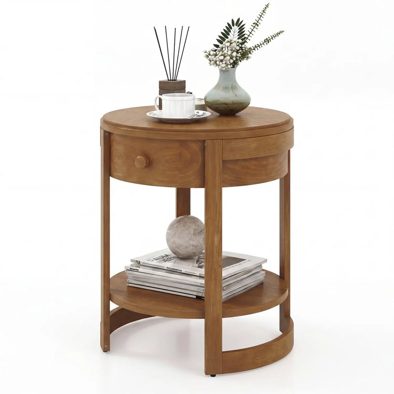 Round End Table with Drawer - 2-Tier Mid Century Modern by DirectDeals