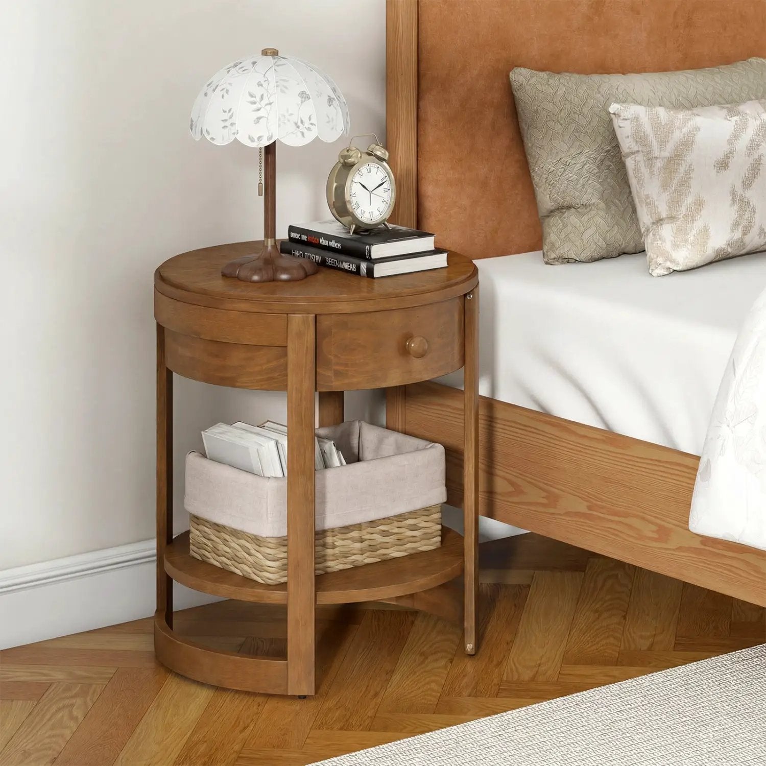 Round End Table Set of 2 with Drawer - Mid Century Modern by DirectDeals