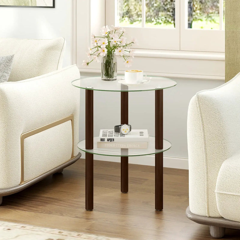Round End Table with Tempered Glass Top and Shelf by DirectDeals