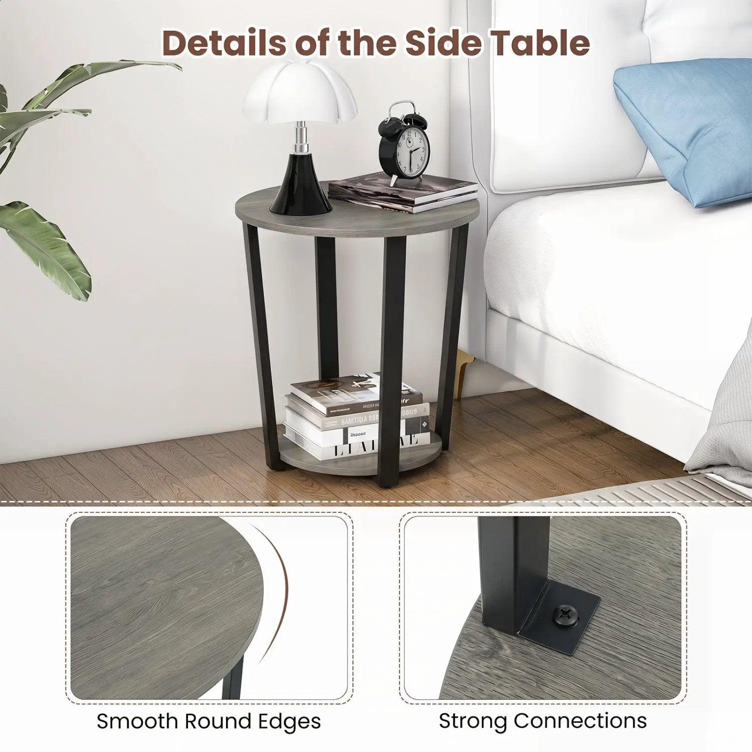 Round End Table with Storage Shelf and Metal Frame by DirectDeals