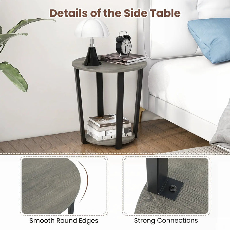 Round End Table with Storage Shelf and Metal Frame by DirectDeals