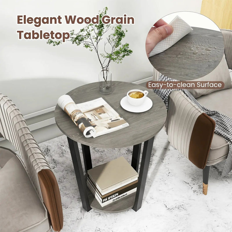 Round End Table with Storage Shelf and Metal Frame by DirectDeals