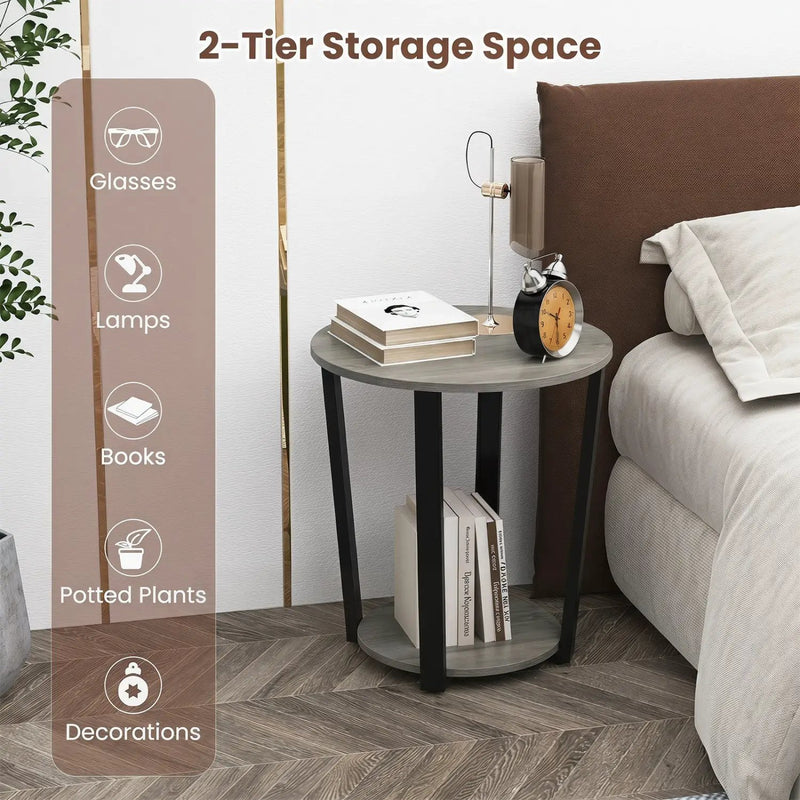 Round End Table with Storage Shelf and Metal Frame by DirectDeals