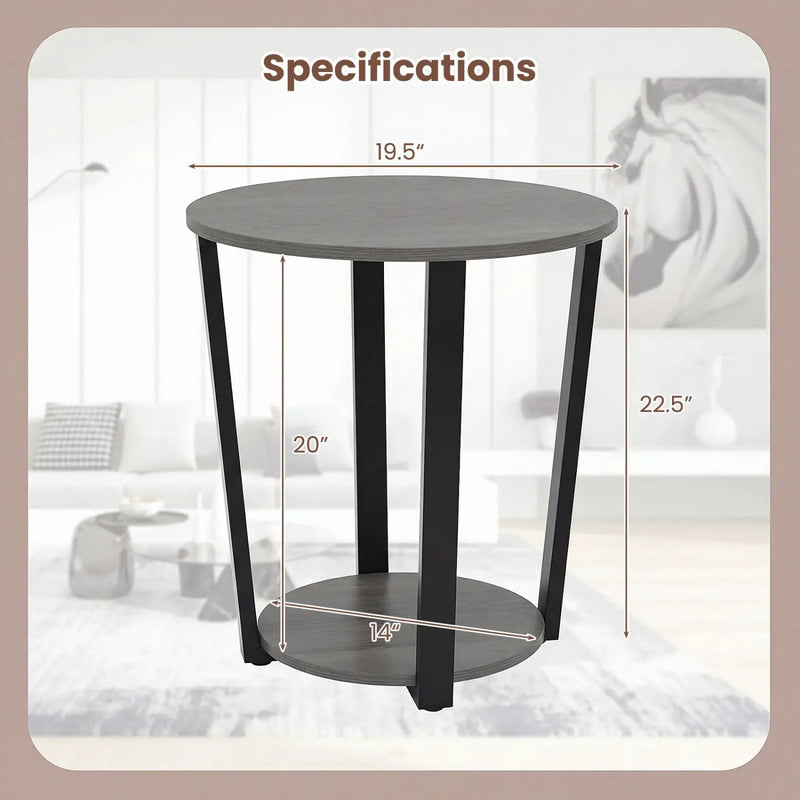 Round End Table with Storage Shelf and Metal Frame by DirectDeals
