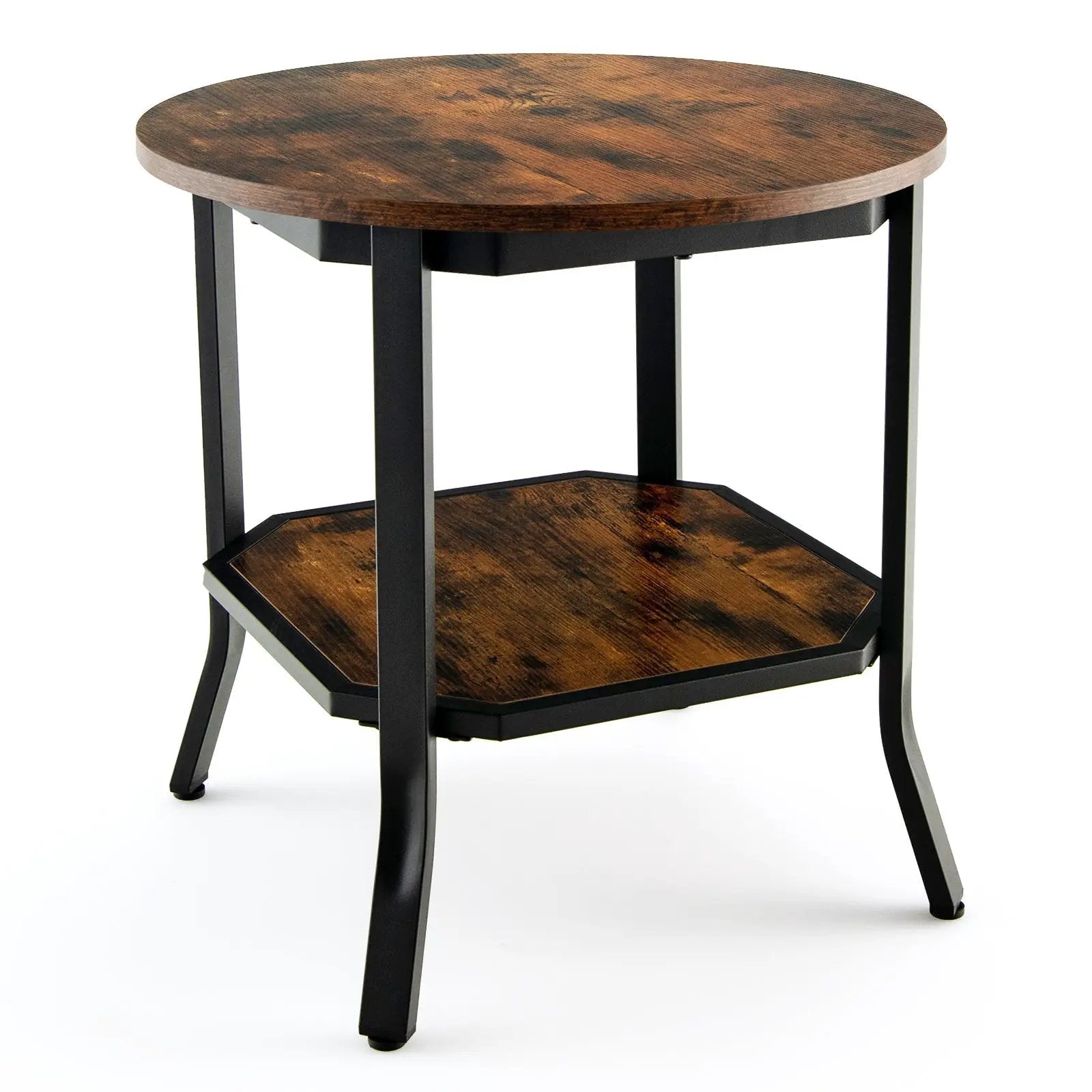 2-Tier Round End Table with Storage Shelf for Living Room-Brown by DirectDeals