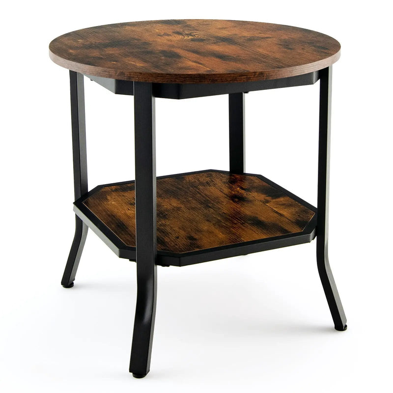 2-Tier Round End Table with Storage Shelf for Living Room-Brown by DirectDeals
