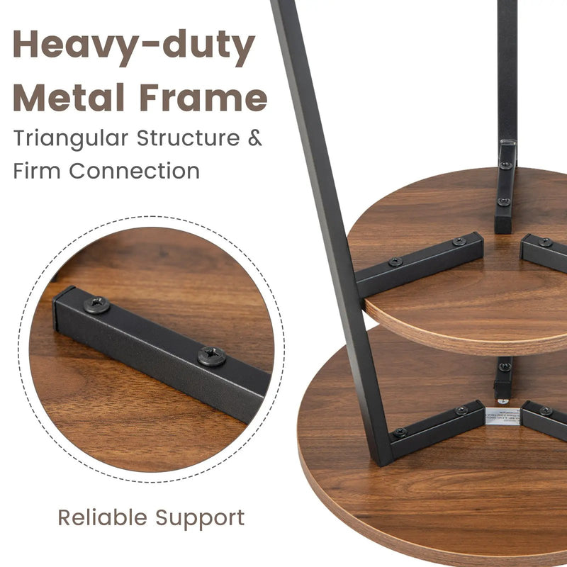 2-Tier Round End Table with Open Shelf and Triangular Metal Frame by DirectDeals