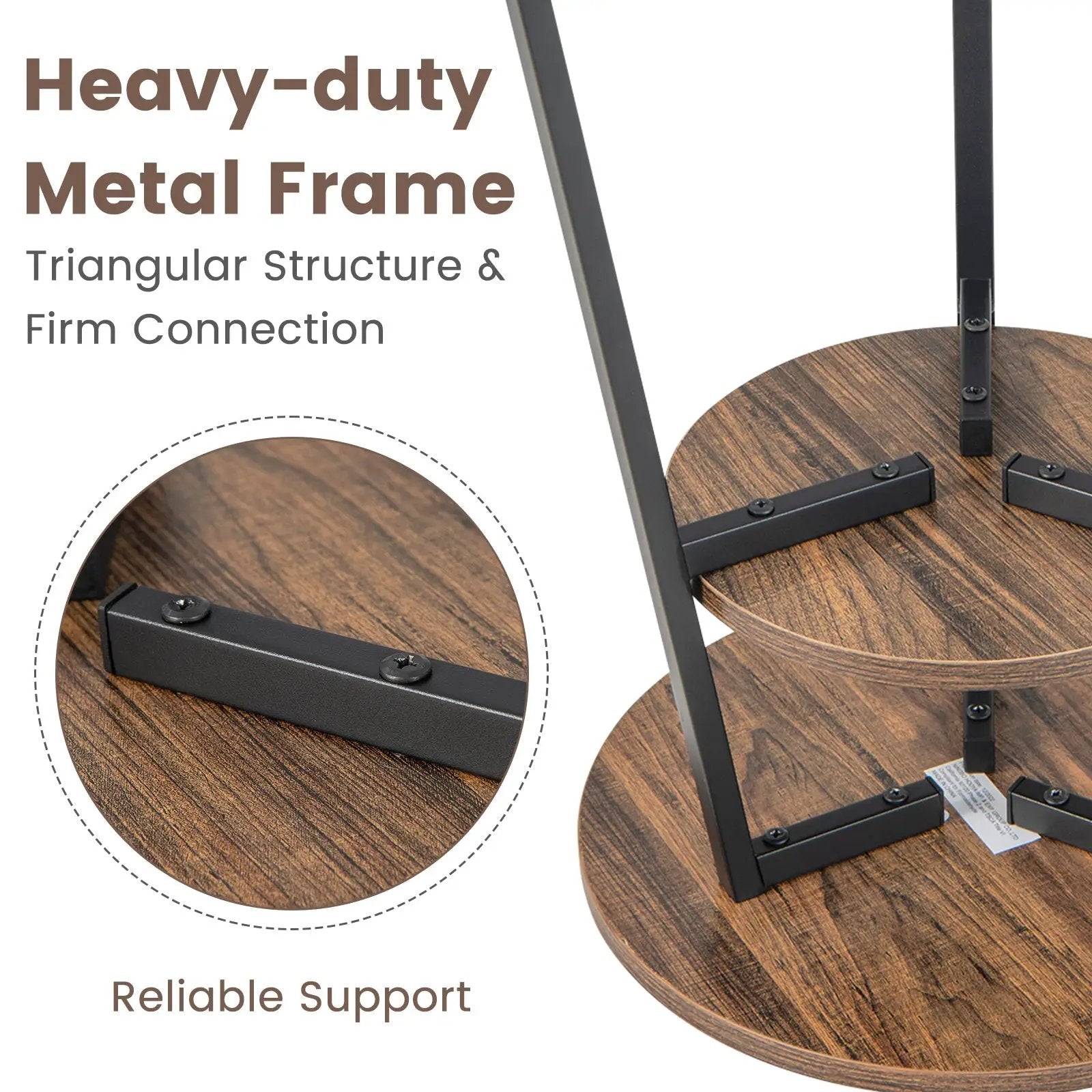 2-Tier Round End Table with Open Shelf and Triangular Metal Frame by DirectDeals