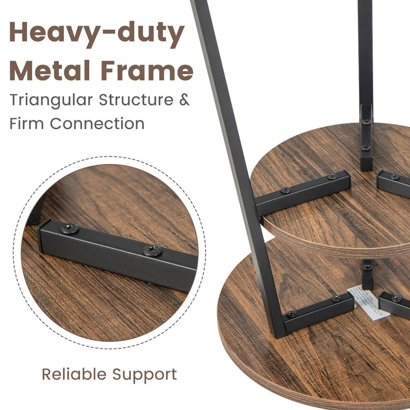 2-Tier Round End Table with Open Shelf and Triangular Metal Frame by DirectDeals