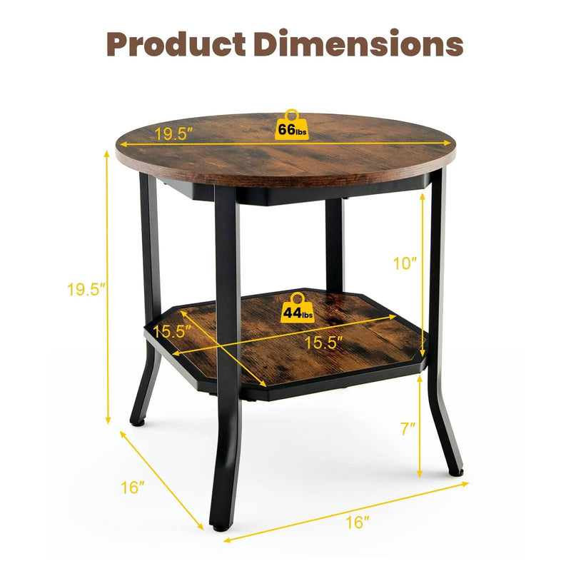 2-Tier Round End Table with Storage Shelf for Living Room-Brown by DirectDeals
