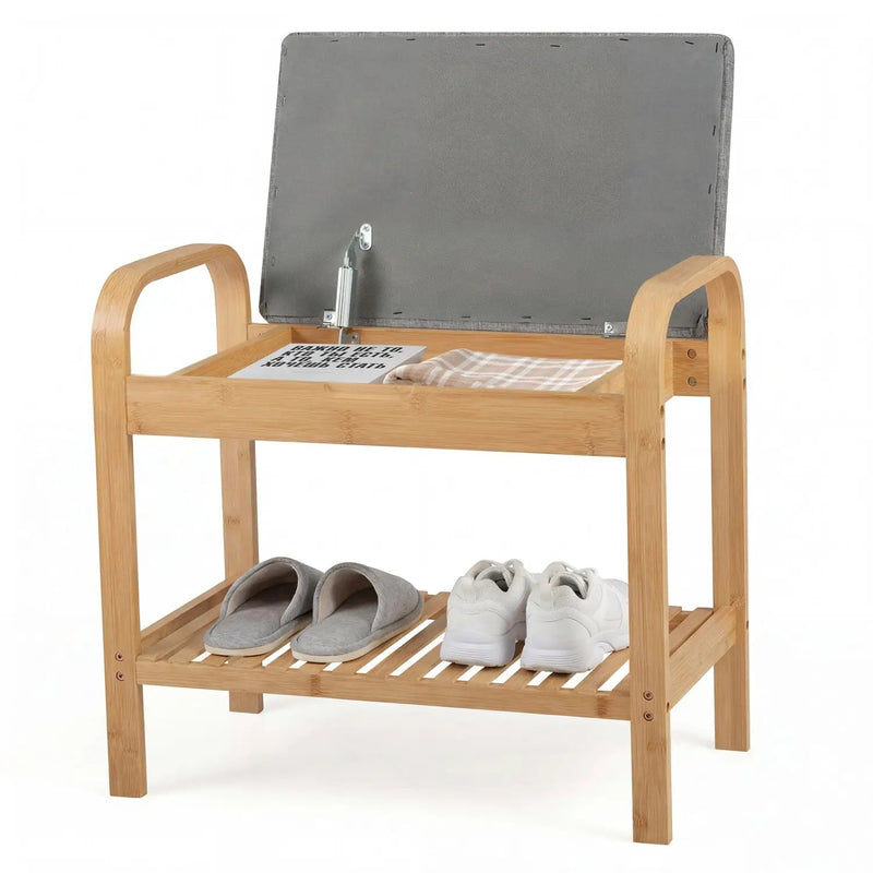 2-Tier Shoe Rack Bench with Flip-Top Storage-Natural by DirectDeals