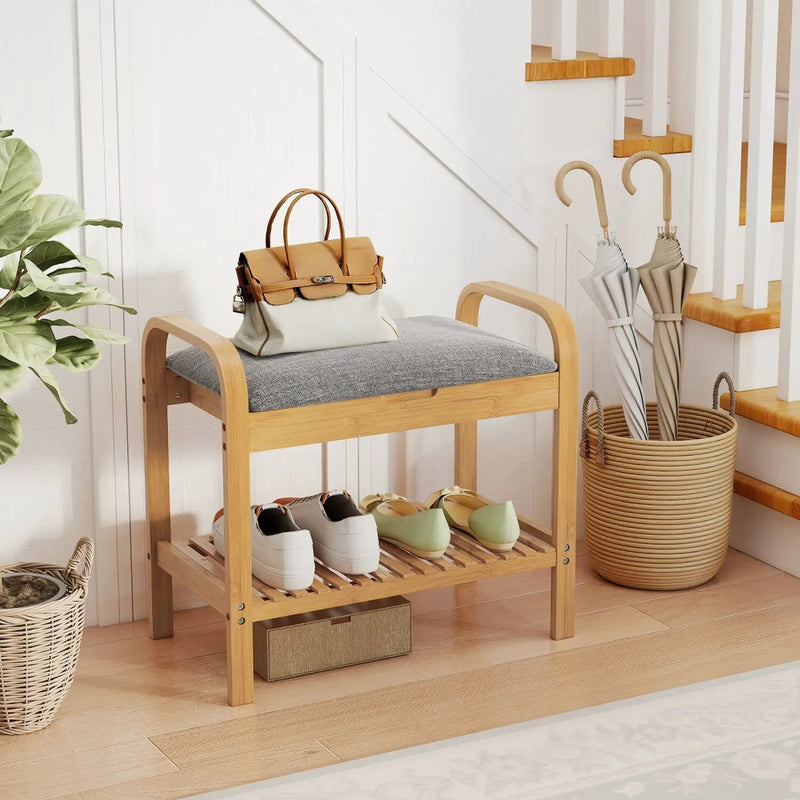 2-Tier Shoe Rack Bench with Flip-Top Storage-Natural by DirectDeals
