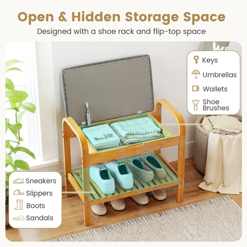 2-Tier Shoe Rack Bench with Flip-Top Storage-Natural by DirectDeals