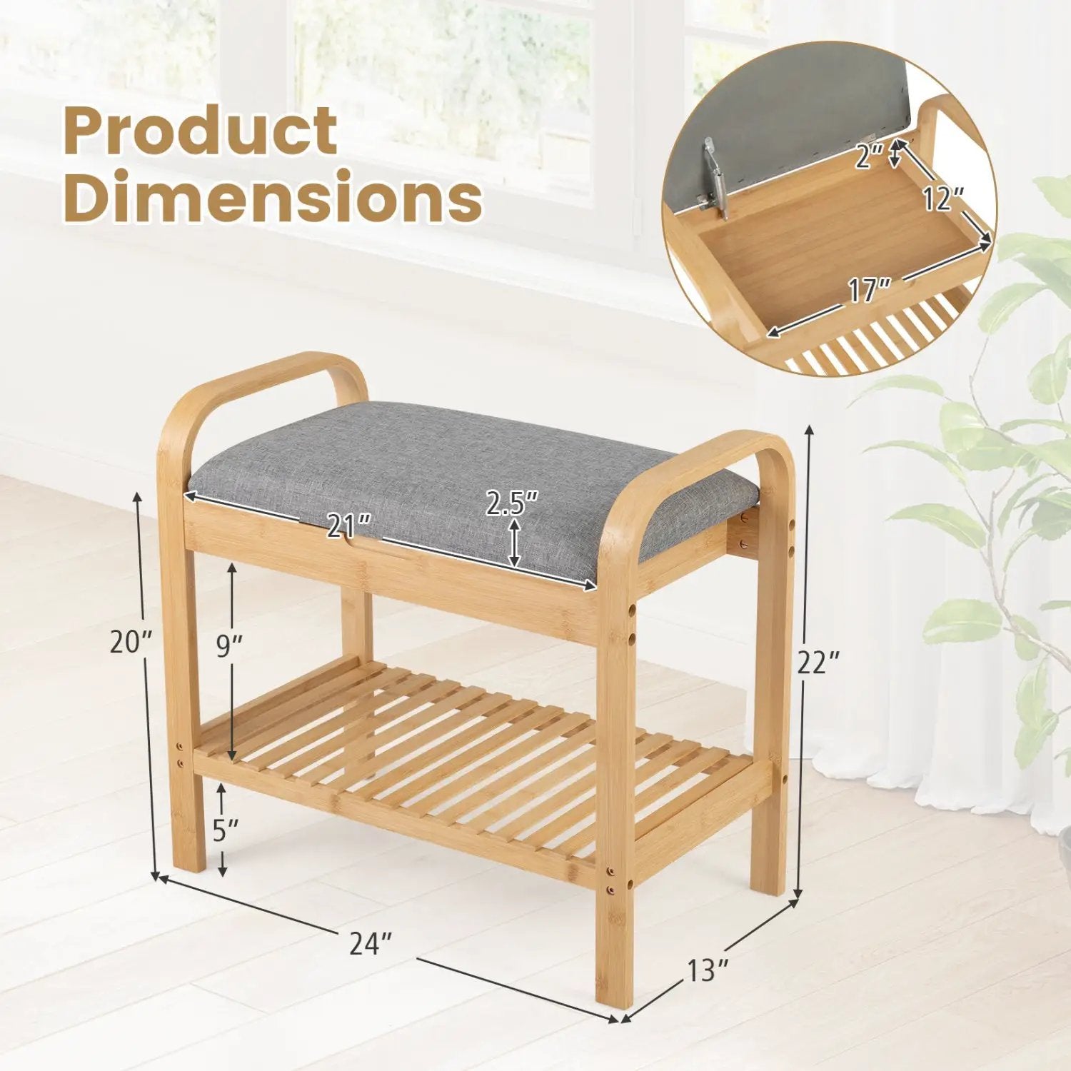 2-Tier Shoe Rack Bench with Flip-Top Storage-Natural by DirectDeals