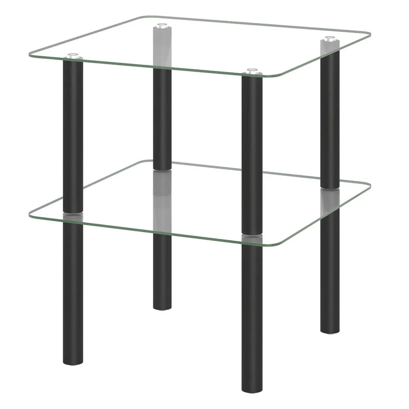 Square End Table with Tempered Glass Top and Shelf by DirectDeals