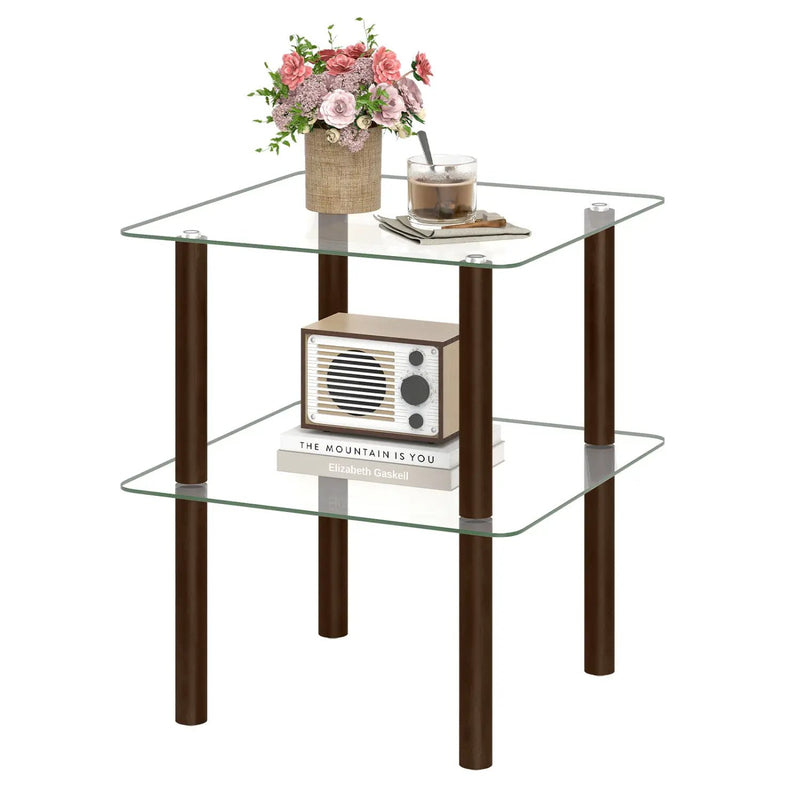 Square End Table with Tempered Glass Top and Shelf by DirectDeals