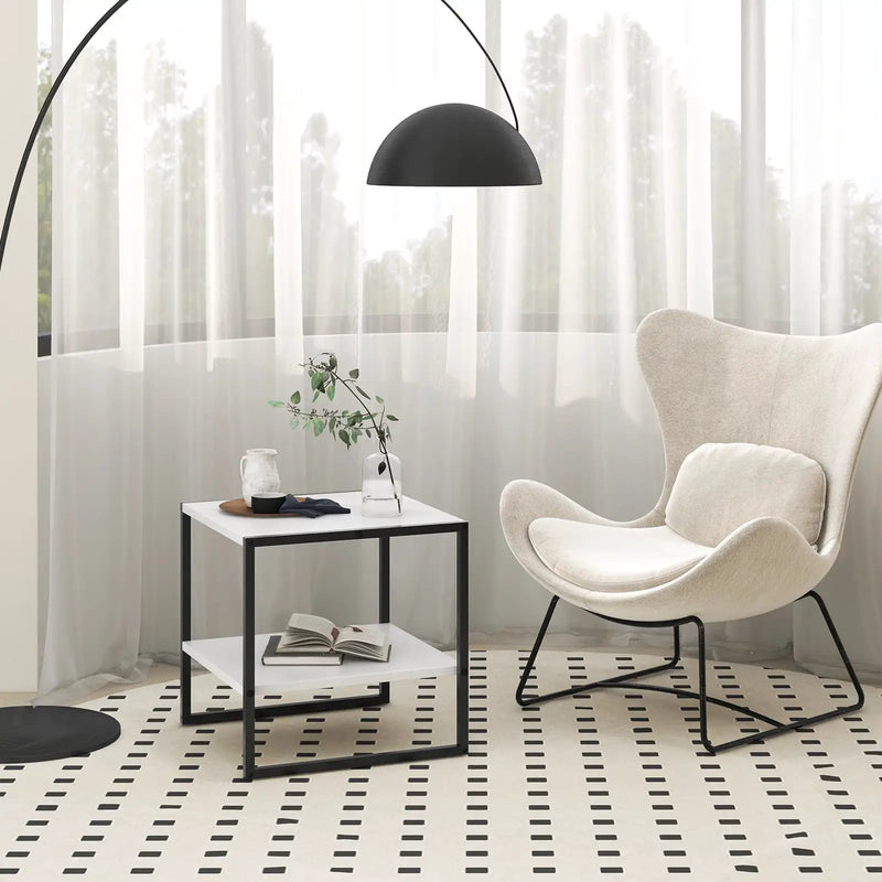 2-Tier Square End Table with Storage Shelf Reversible Design-White by DirectDeals