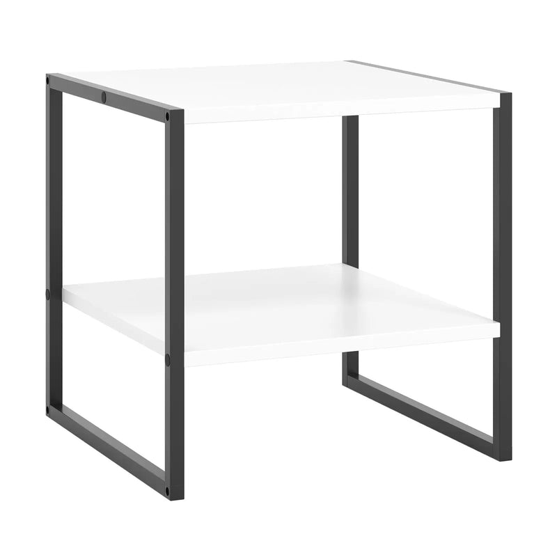 2-Tier Square End Table with Storage Shelf Reversible Design-White by DirectDeals
