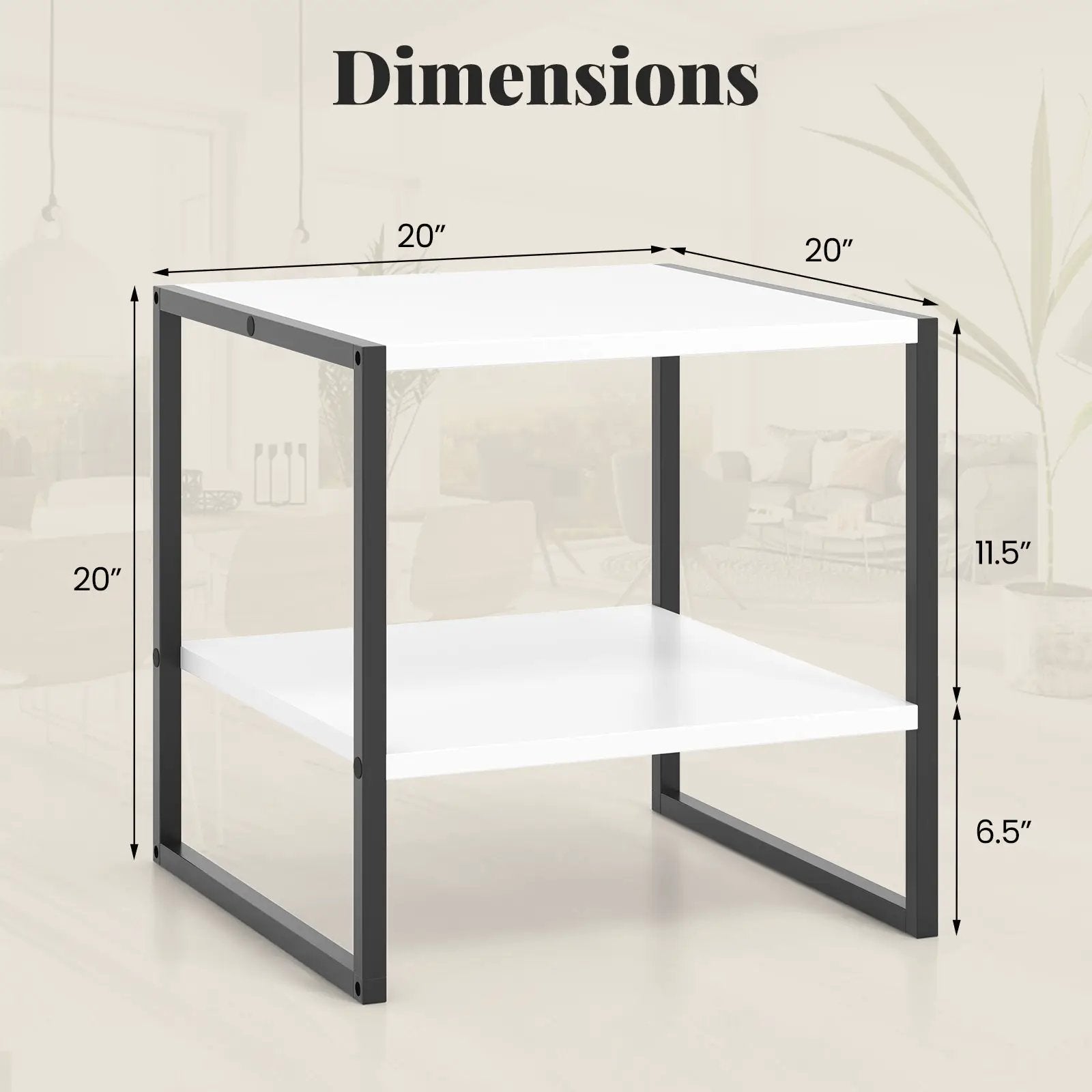 2-Tier Square End Table with Storage Shelf Reversible Design-White by DirectDeals
