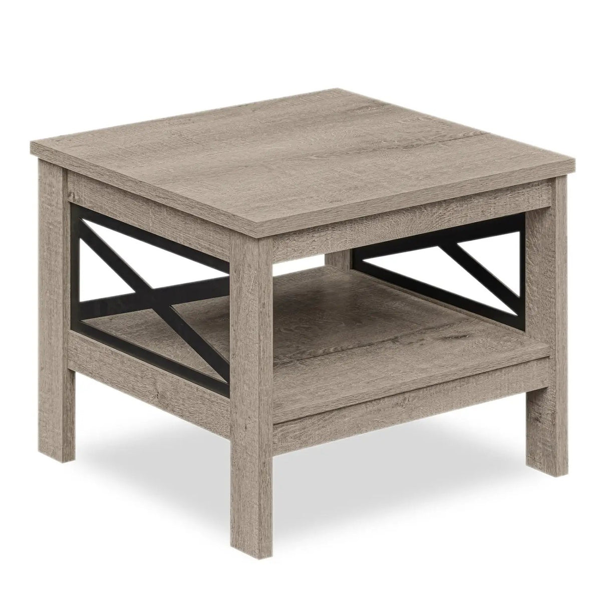 2-Tier Square Side Table with Storage Shelf and X-Frame for Bedroom Living Room by DirectDeals