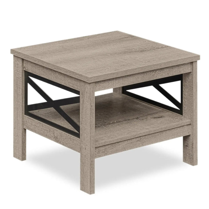 2-Tier Square Side Table with Storage Shelf and X-Frame for Bedroom Living Room by DirectDeals