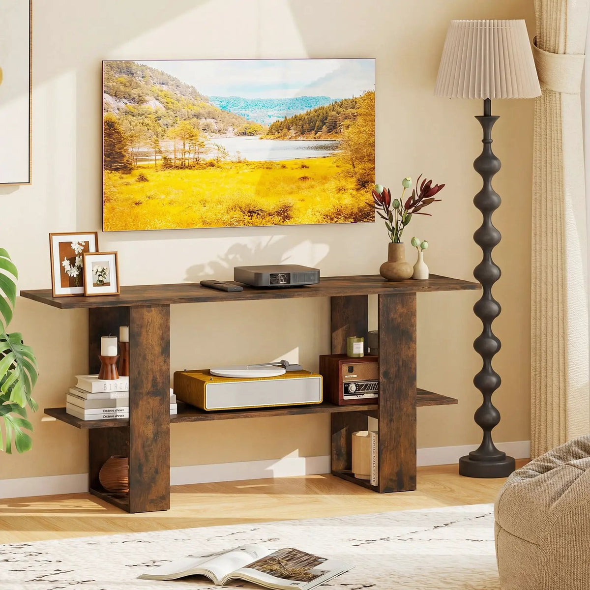2-Tier TV Stand with Storage for TVs up to 55 Inch Console Table with Open Shelf by DirectDeals