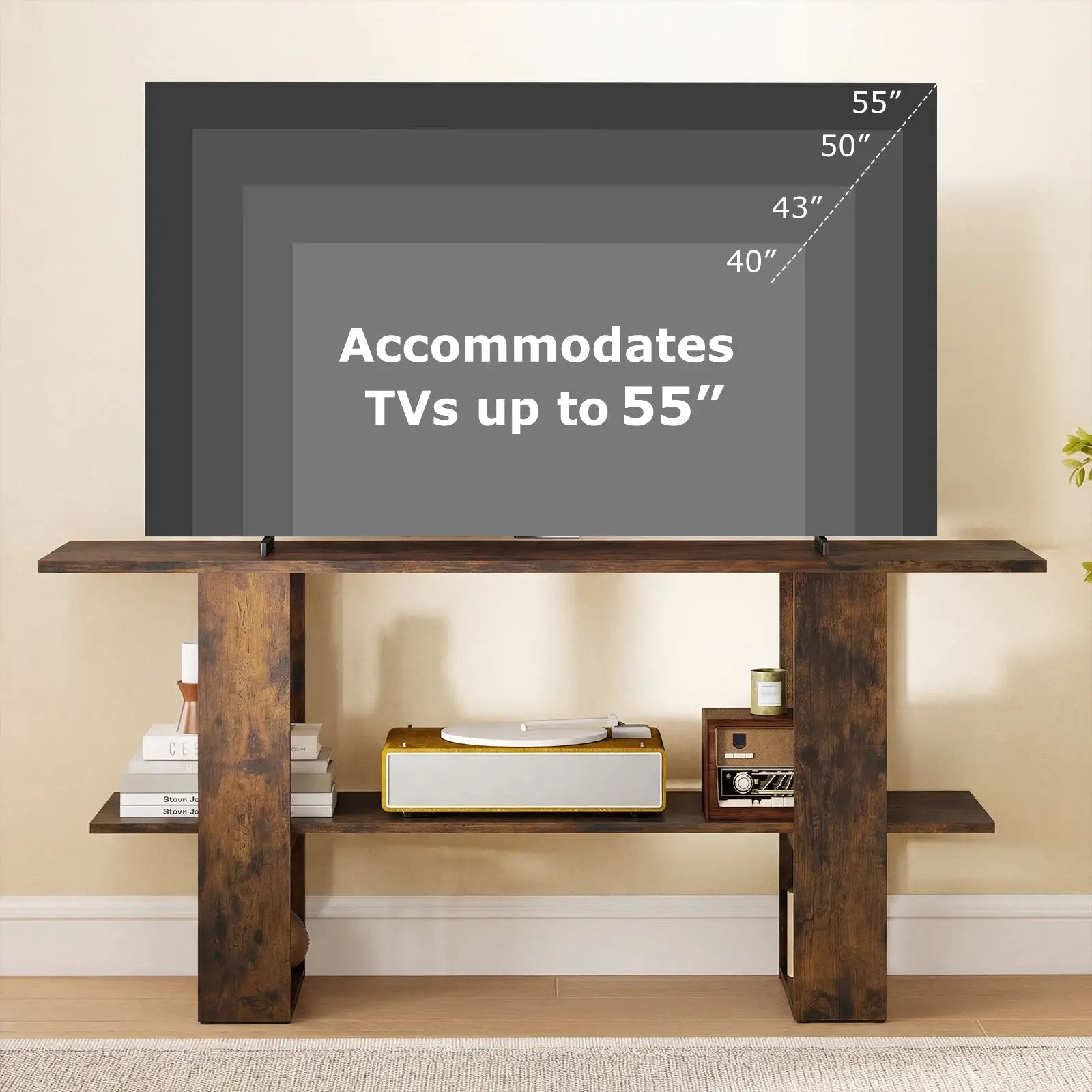 2-Tier TV Stand with Storage for TVs up to 55 Inch Console Table with Open Shelf by DirectDeals