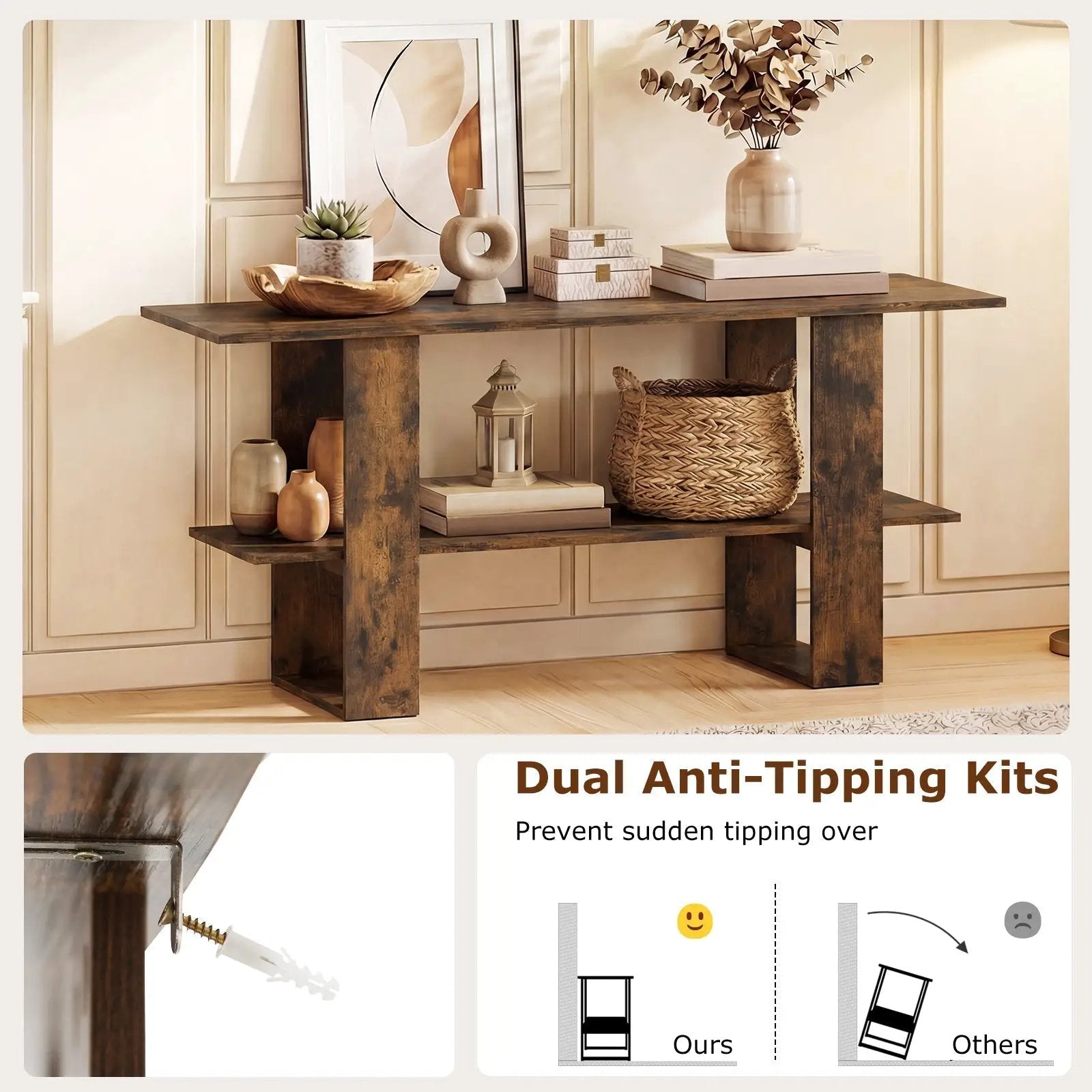 2-Tier TV Stand with Storage for TVs up to 55 Inch Console Table with Open Shelf by DirectDeals