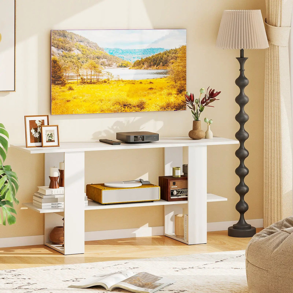 2-Tier TV Stand with Storage for TVs up to 55 Inch Console Table with Open Shelf by DirectDeals