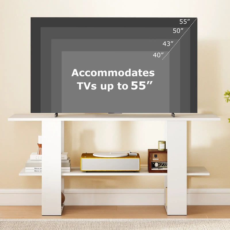 2-Tier TV Stand with Storage for TVs up to 55 Inch Console Table with Open Shelf by DirectDeals