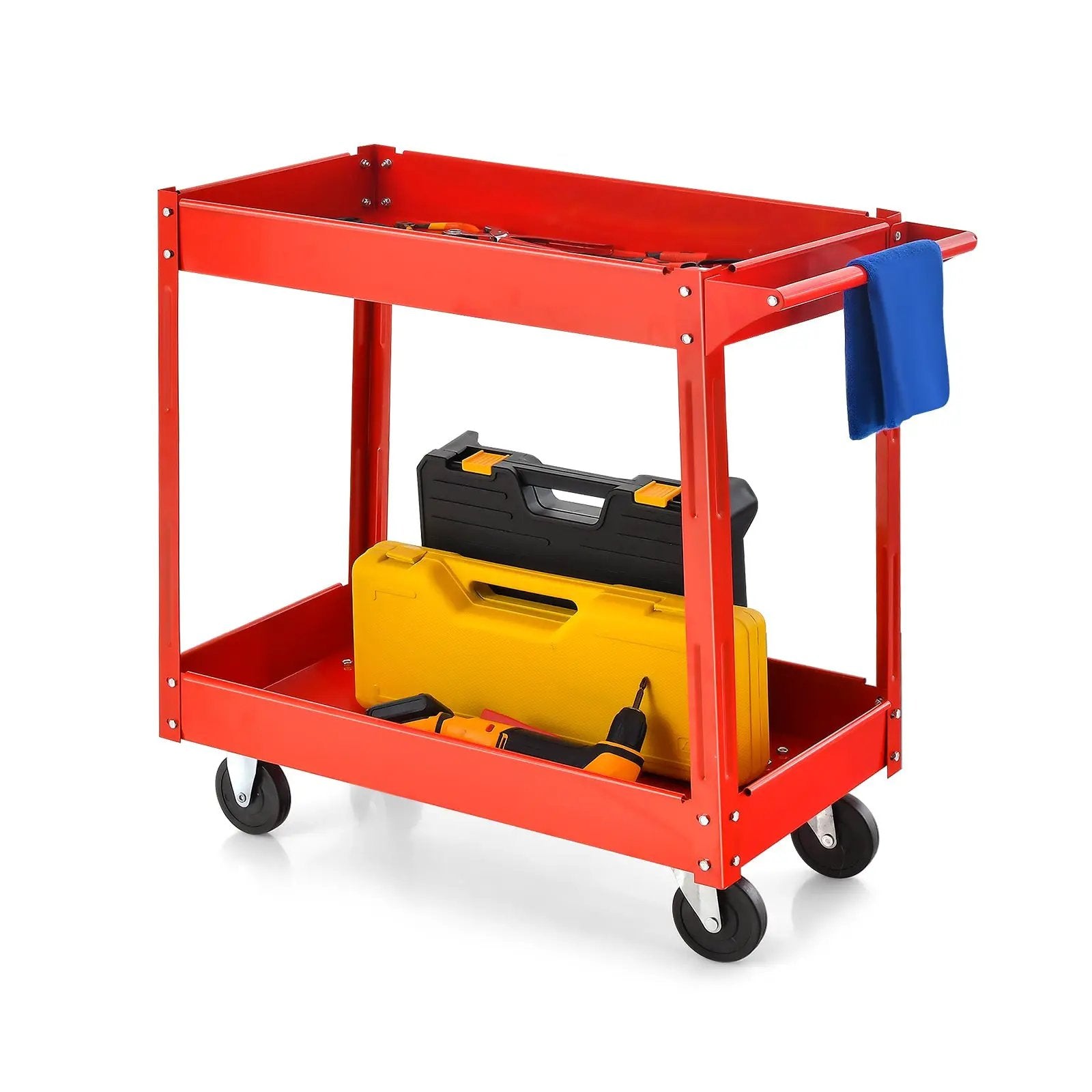 2-Tier Utility Cart with Handle and Heavy-Duty Metal Frame-Red by DirectDeals