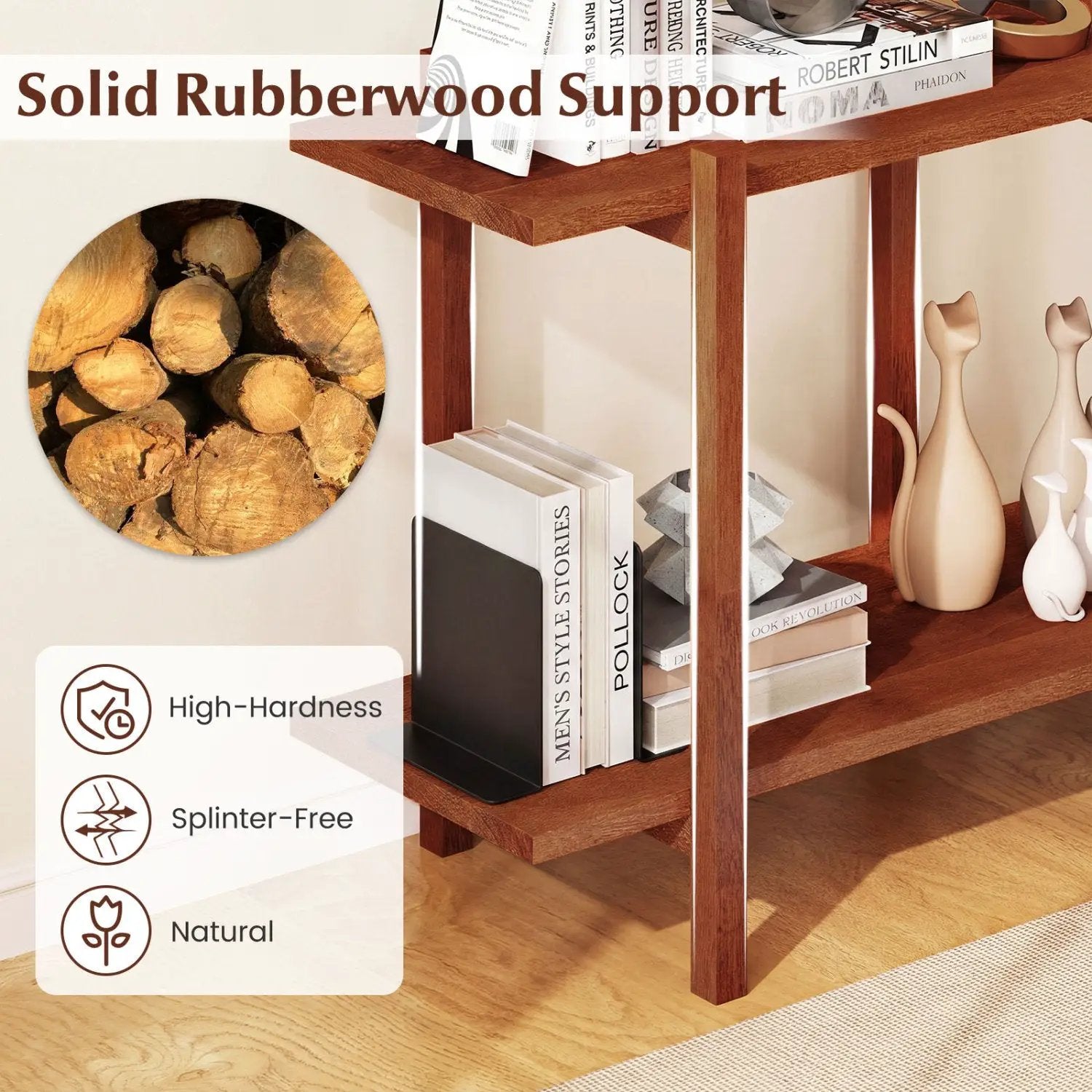 2-Tier Wood Bookshelf Low Horizontal Rubberwood Bookcase for Display-Walnut by DirectDeals