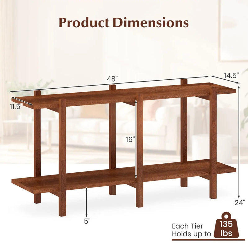 2-Tier Wood Bookshelf Low Horizontal Rubberwood Bookcase for Display-Walnut by DirectDeals