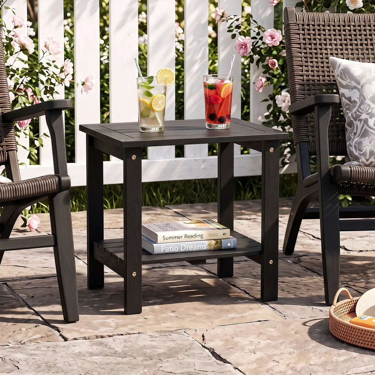 2-Tier Eucalyptus Wood Patio End Table with Storage Shelf by DirectDeals