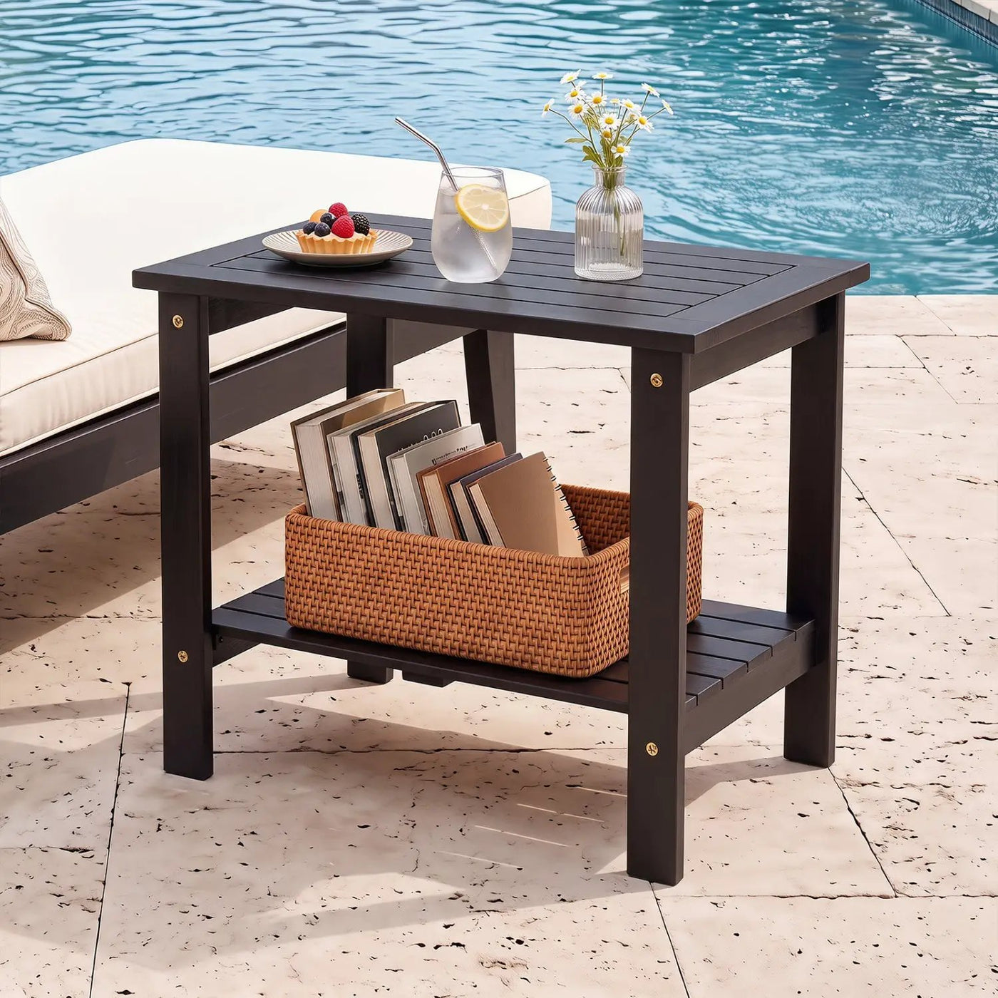 2-Tier Eucalyptus Wood Patio End Table with Storage Shelf by DirectDeals