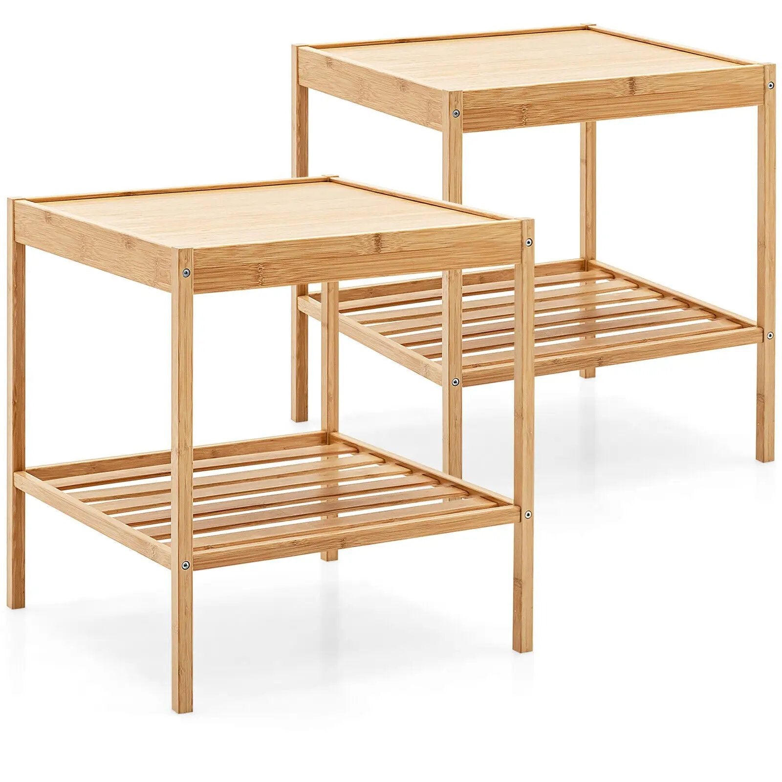 2 Pieces 2 Tiers Bamboo Nightstand for Living Room Bedroom-Natural by DirectDeals